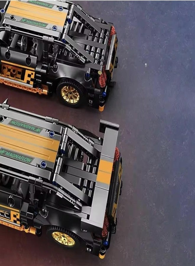 مجموعة مكعبات بناء سيارة سباق JOYJAY بمقياس 1:18 (422-520 قطعة) | لعبة تجميع إبداعية لهواة الجمع والمتحمسين | طقم نموذج مكعبات متوافق (سيارة موستانج برتقالية (520 قطعة)) - Image 4